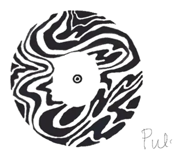 The pulse pattern sketch: a disc of black and white swirls with a face in profile.