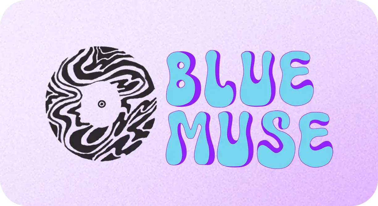 The logo on lilac: black mark, cyan wordmark.