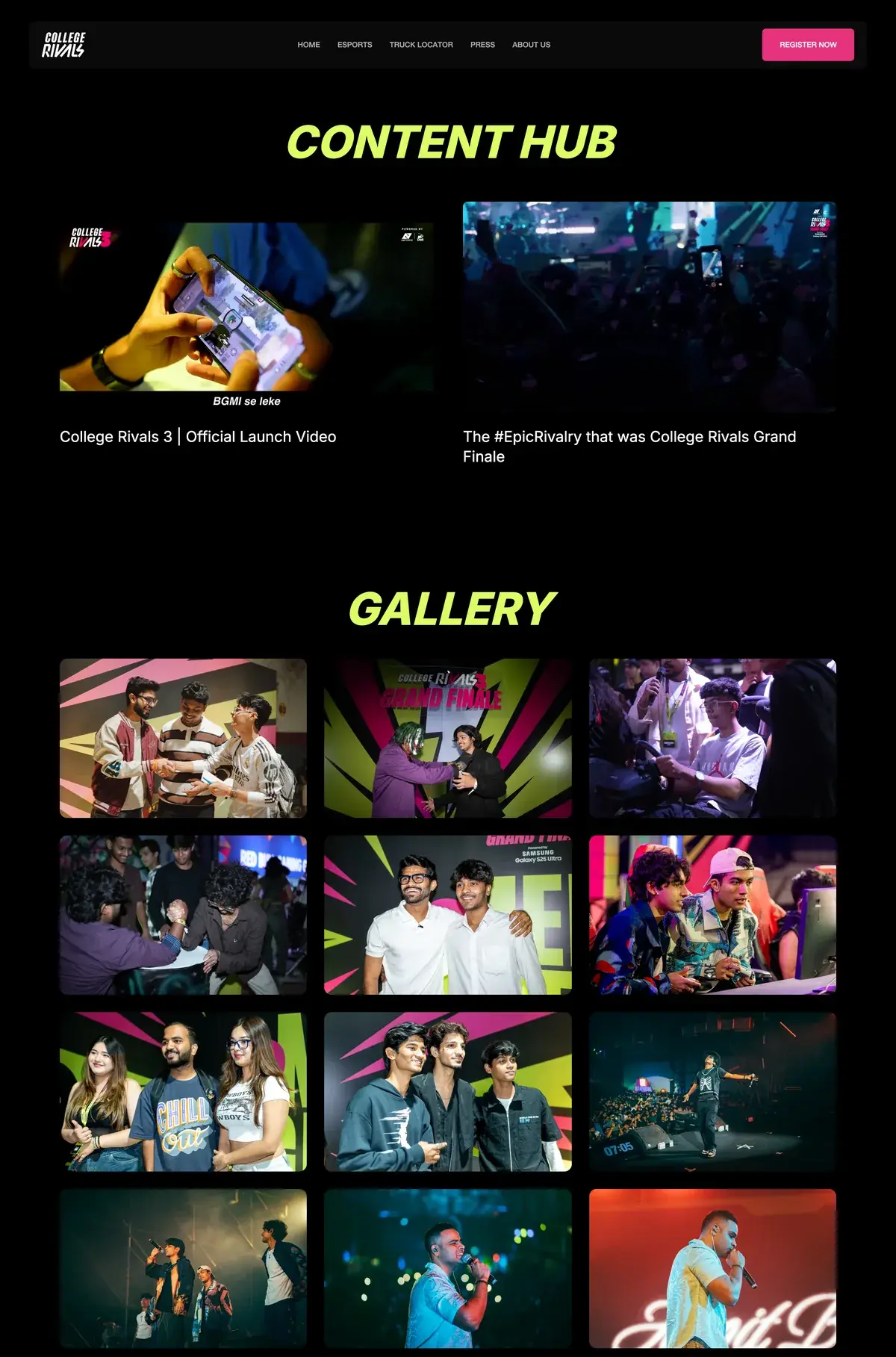 The press page: the content hub with two films from Season 3, then the photo gallery from the events.