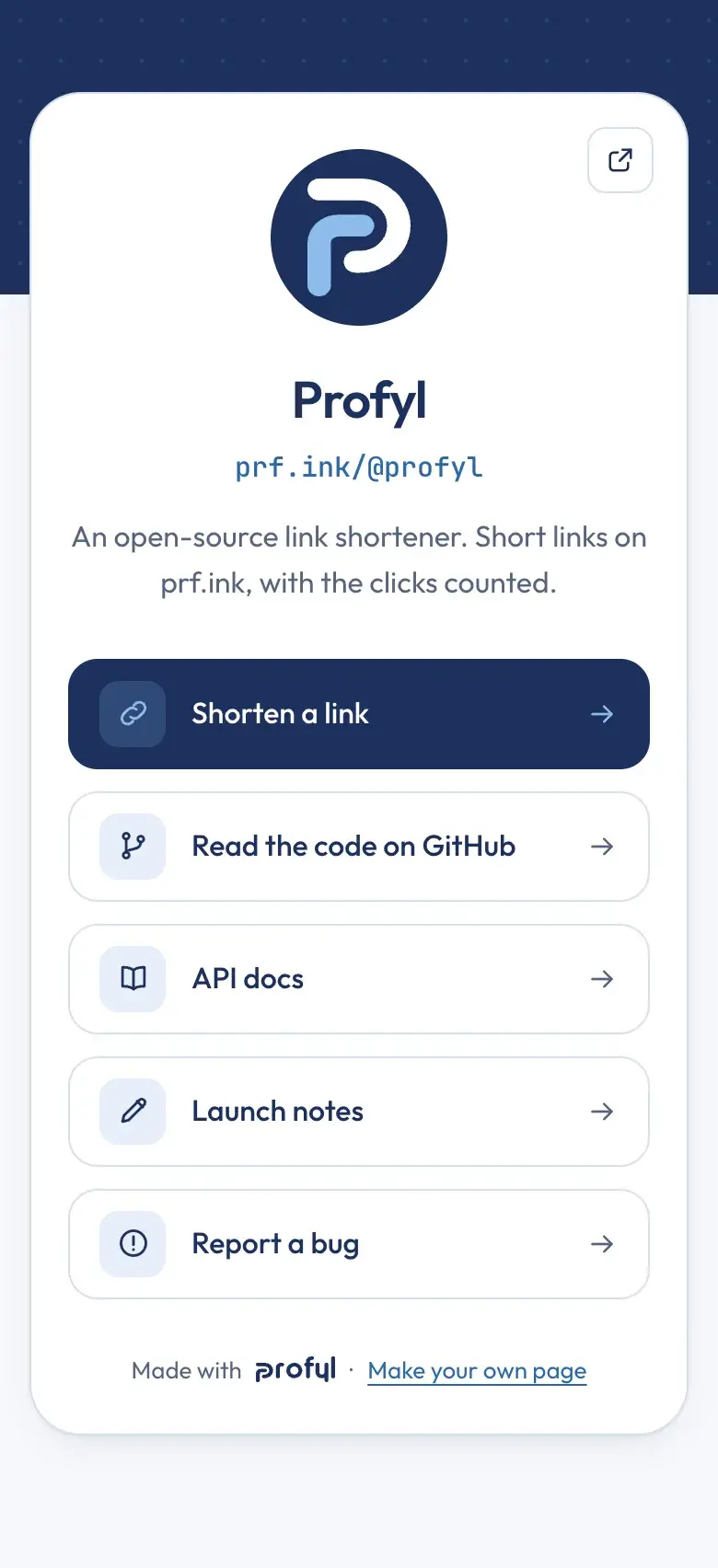 The profile page on a phone