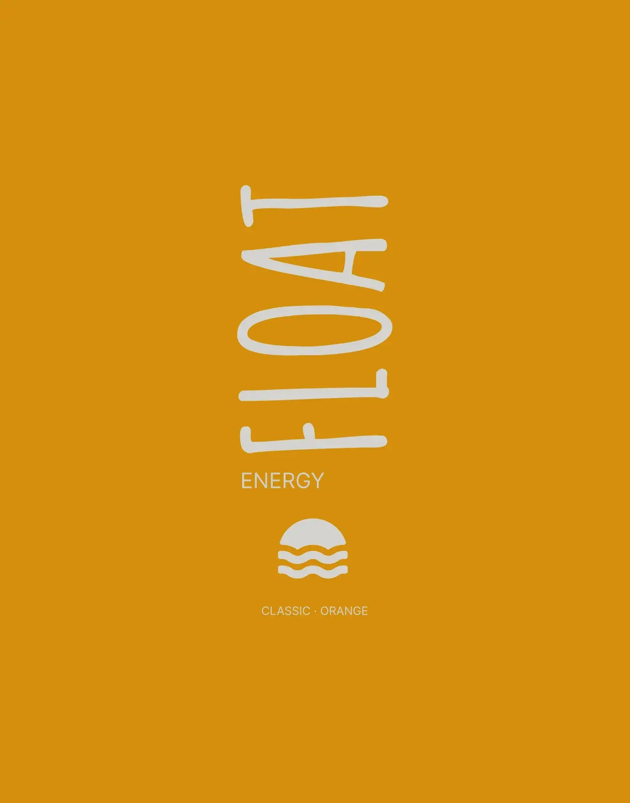 The first orange panel from the Figma file: FLOAT, ENERGY, the icon and CLASSIC · ORANGE on flat orange