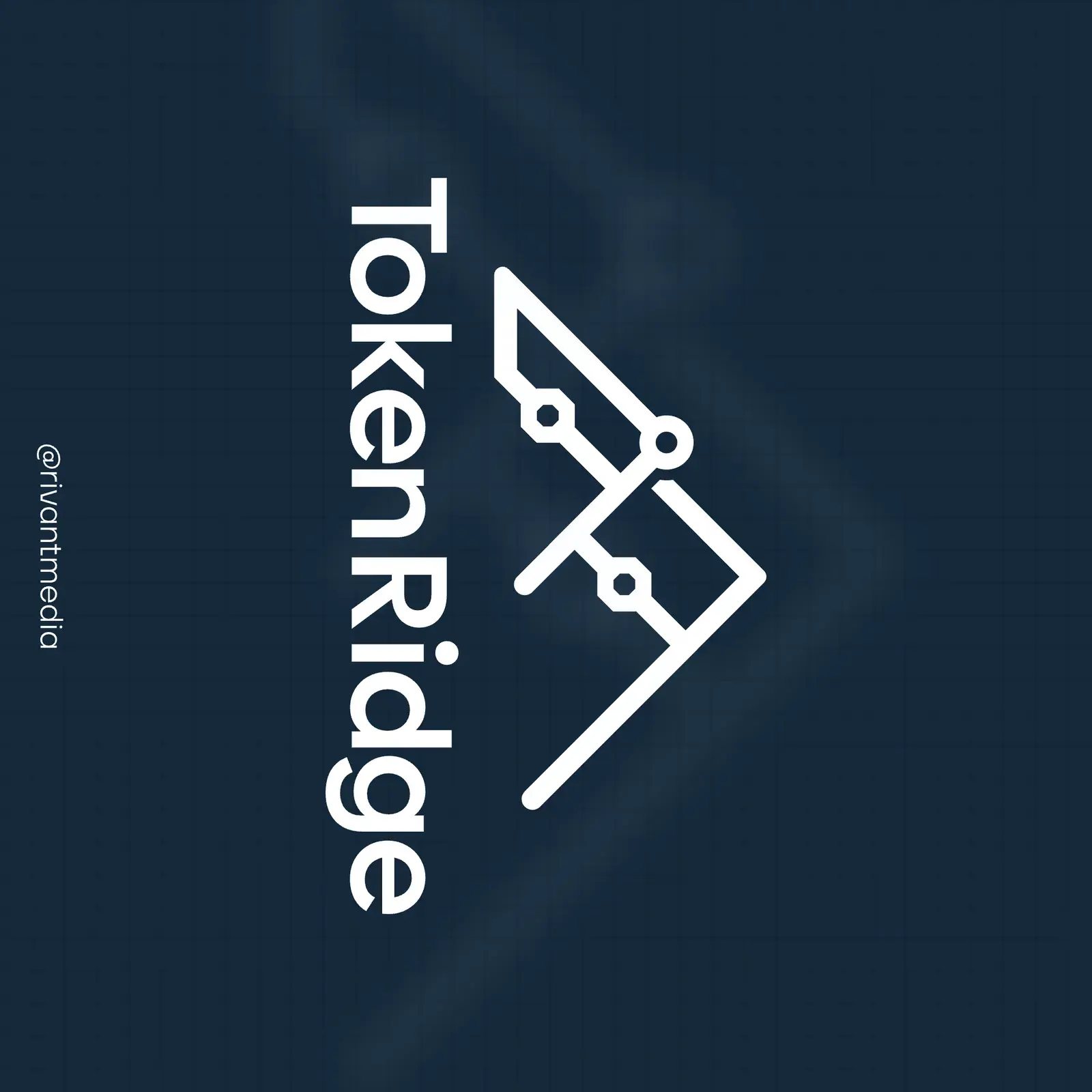 Launch post: the logo in white on a navy grid, turned on its side