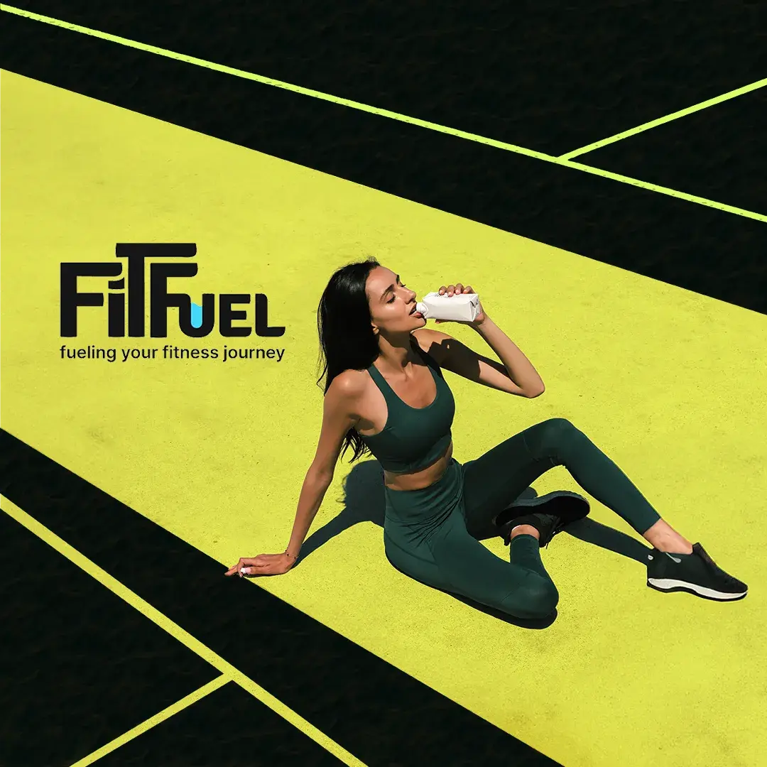 A post: a woman resting on a lime court marked with black lines, the wordmark beside her