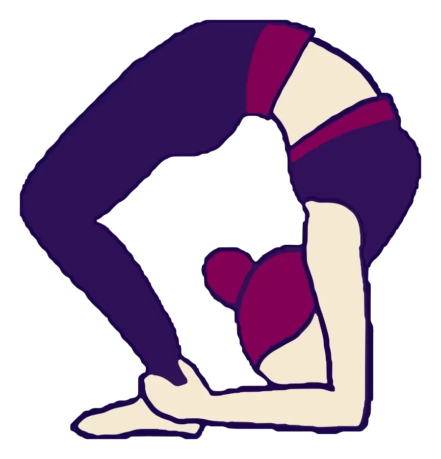 Pigeon (Kapotasana), drawn in purple, plum and cream.