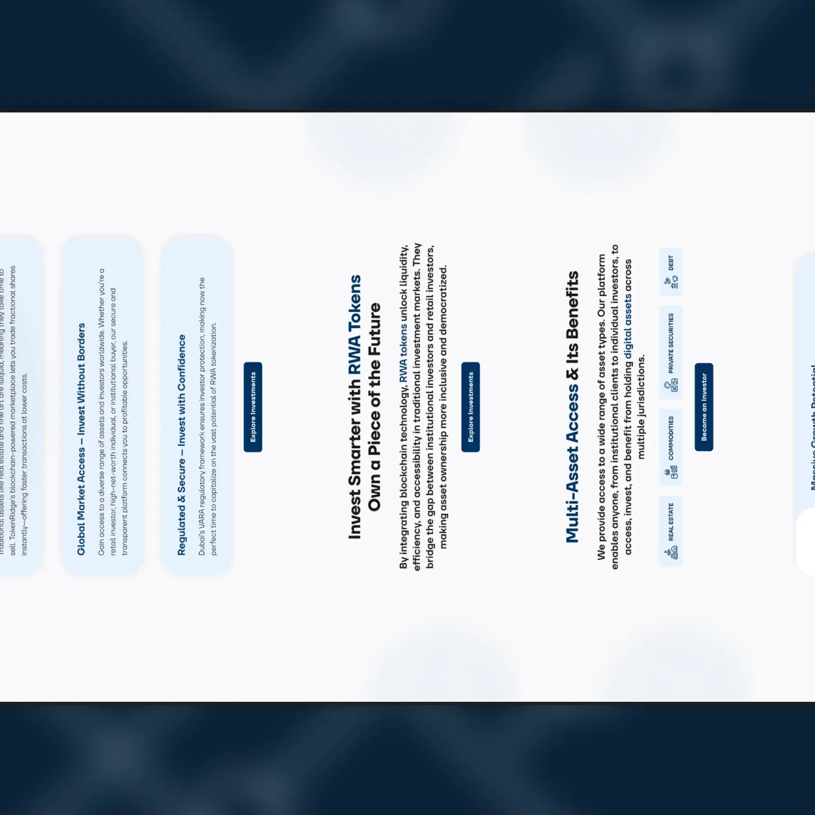 Launch carousel, post 2: the middle of the page, from the benefit cards to the asset types